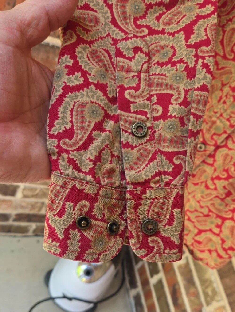 Ralph Lauren Red and Gold Paisley Button-Down Shirt - Picture 6 of 8
